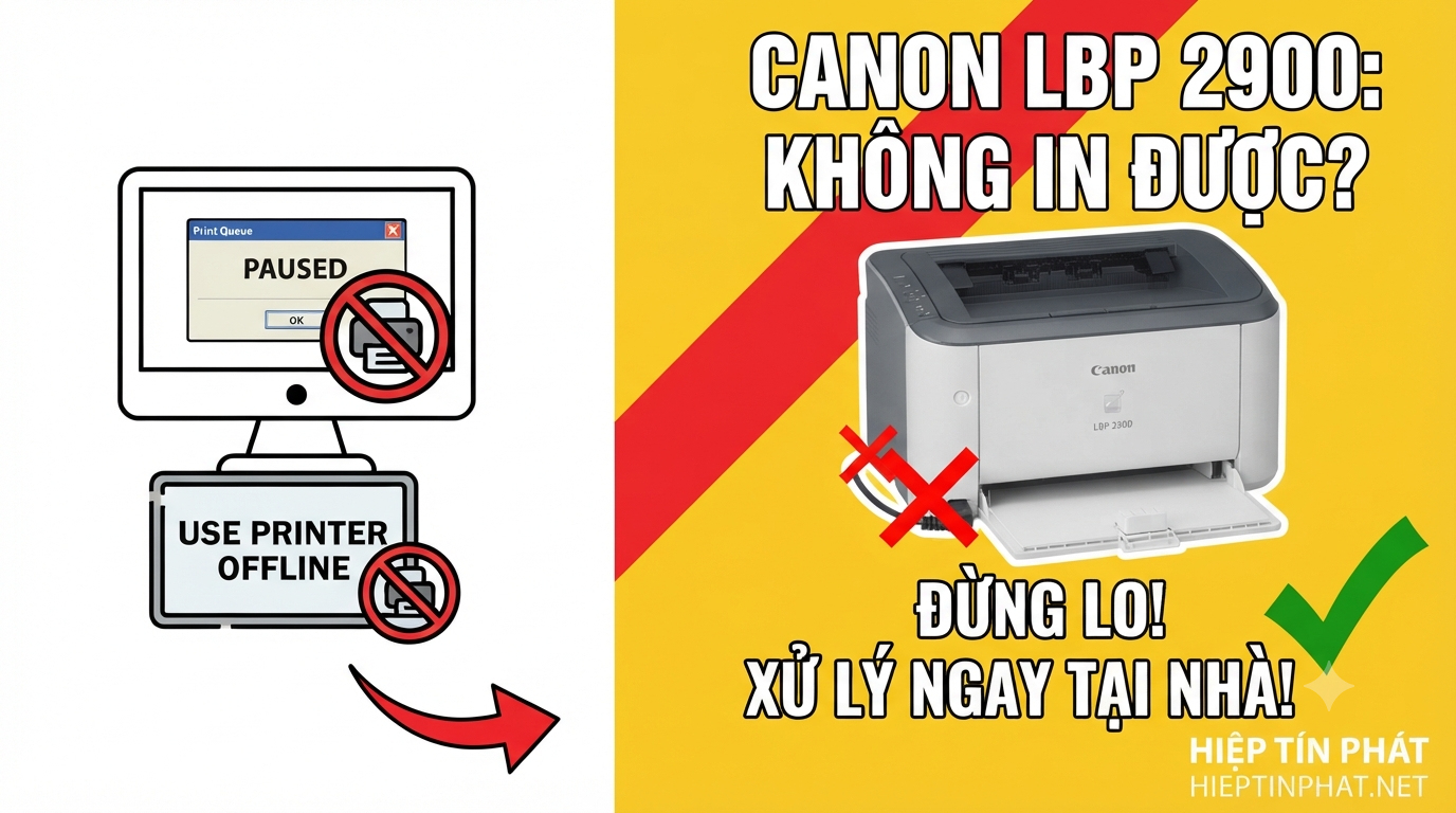 Cách Xử Lý Lỗi Máy In Canon LBP 2900 Không In Được, Không Nhận Lệnh In (Paused, Offline)